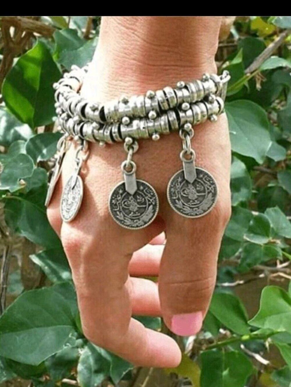 Silver Rustic Coin Charm Bracelet - Picture 2 of 5